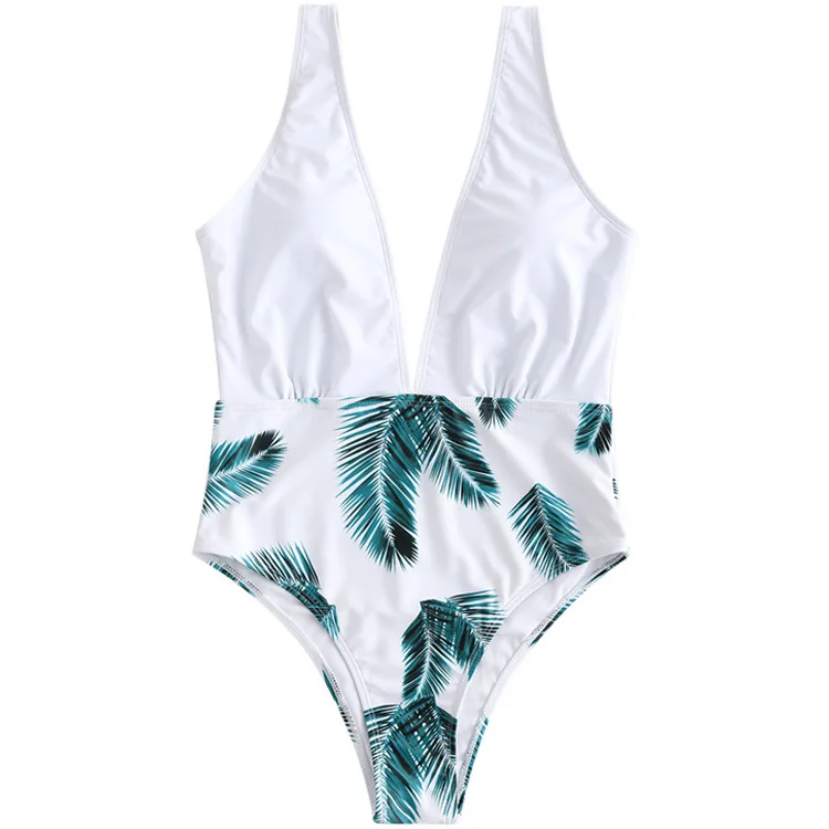 

2019 Sexy Swimsuit Women Swimwear One Piece Bodysuit Push Up Monokini Leaf Printed Bathing Suits Swim Suit Wear Female Beachwear