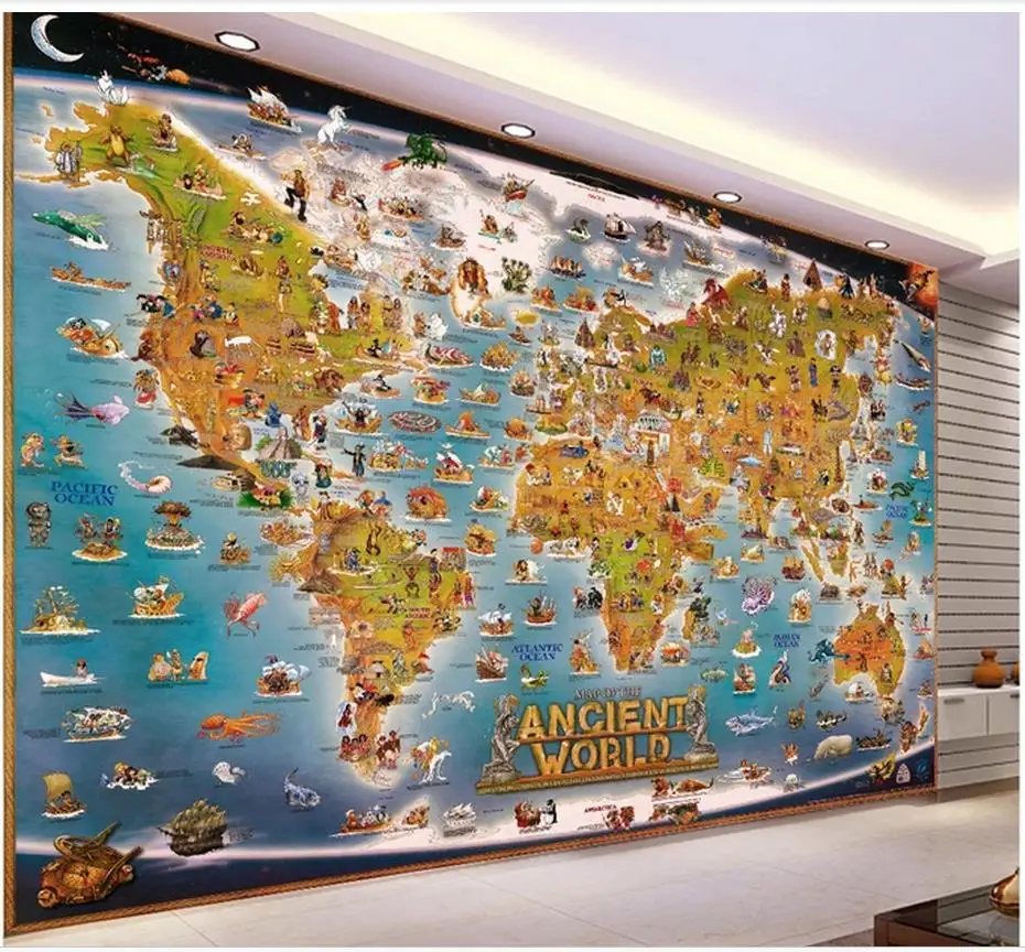 

Custom 3d photo wall murals Wallpaper 3D Animal World Map mural Wall Background wall papers home decor living room wallpaper