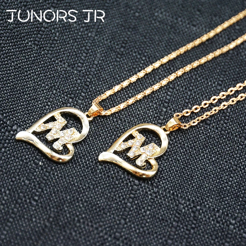 Initials, Кристальное ожерелье с буквами, алфавитом, сердечками, женское медное ожерелье с надписью «Love» для женщин, модное ожерелье с буквами и сердечками