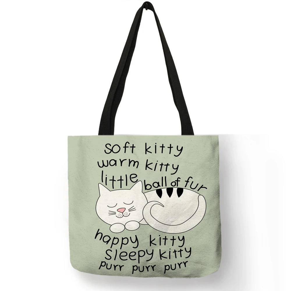 Женская сумка с милым рисунком, милая мультяшная сумка с изображением кошек, эко-Льняная модная сумка для путешествий, практичная женская сумка на плечо - Цвет: 004