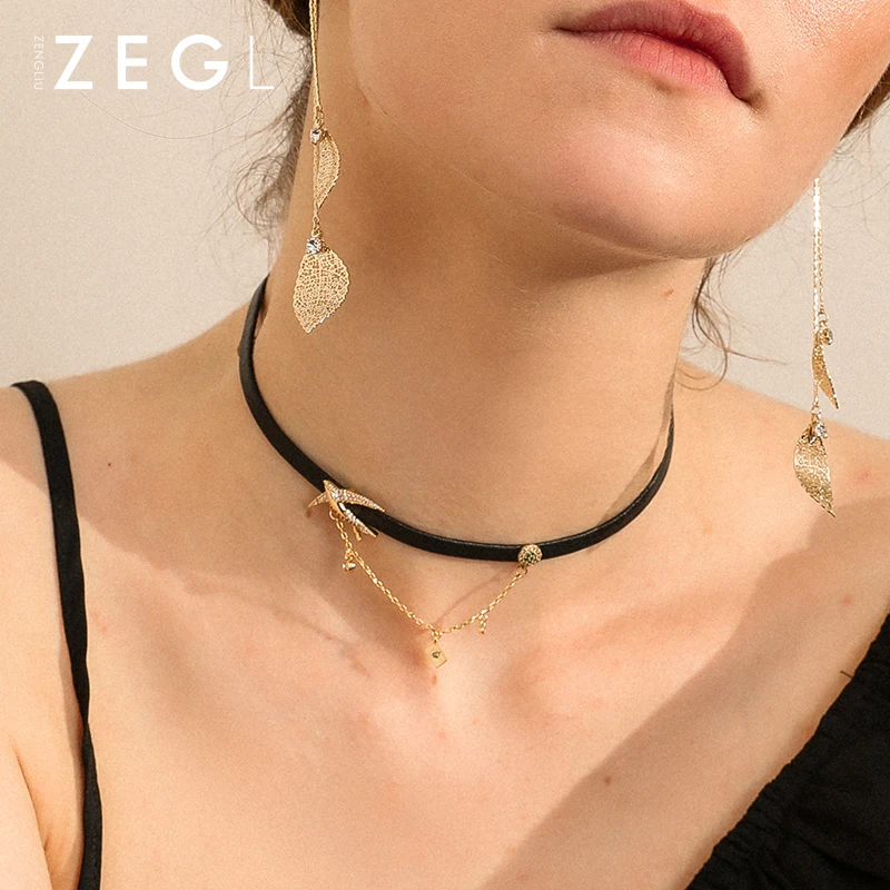 

ZEGL designer choker black clavicle chain female neck jewelry neckband swallow necklace chain collar necklace women