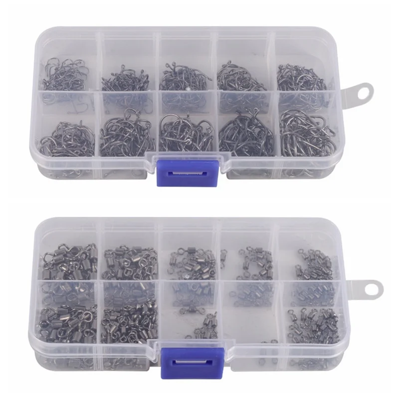 

500pcs/set Single Barbed High Carbon Material Fishing Hooks +210pcs/set Fishing Swivels Set fishing tackle tool Accessory new