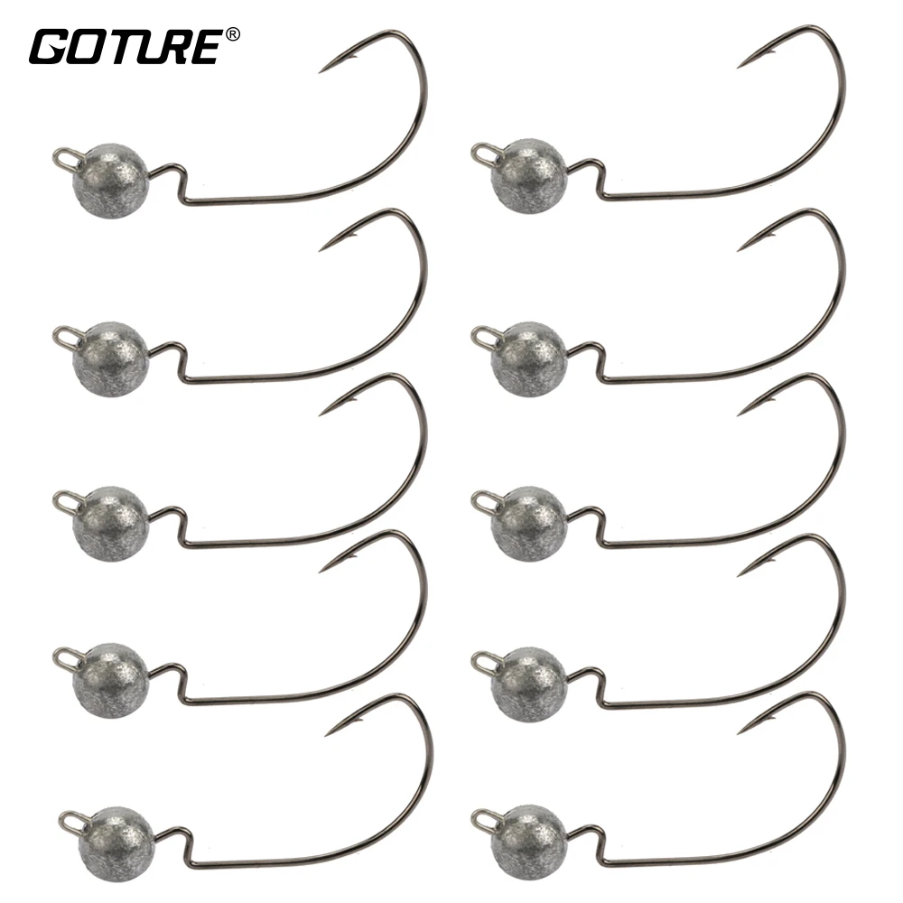 Goture 10 шт. Lead Jig Head бронзовых морских рыболовных крючков Нержавеющая сталь с