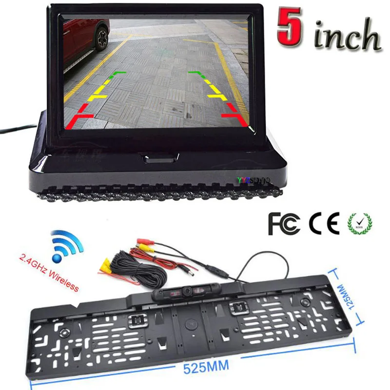 

3 in 1 HD 5 Inch Car Display Screen and 8 LED Night Vision License Plate Frame Rear View Camera Auto Car Reverse Backup Parking