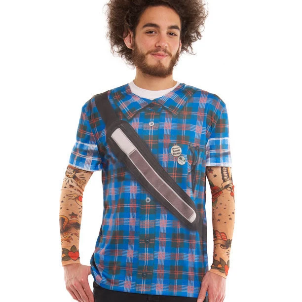 Faux Real Shirt F130695-M Mens Hipster Plaid with Tattoo Sleeves Royal - Medium (1)