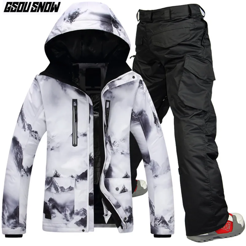

GSOU SNOW Brand Winter Ski Suit Men Skiing Jackets Snowboarding Pants Mountain Skiing Suits Snowboard Sets Outdoor Snow Clothes