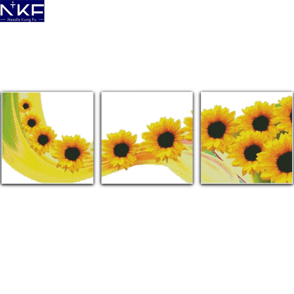 NKF Sunflower flower style DIY handcraft needlework embroidery sets Christmas counted cross stitch patterns for home decoration | Дом и сад