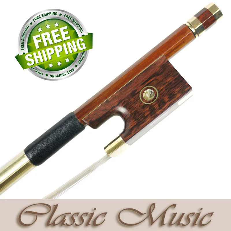 Золотистый сплав Pernambuco Скрипка Лук с Snakewood Frog (4/4) Хороший монгольский конский