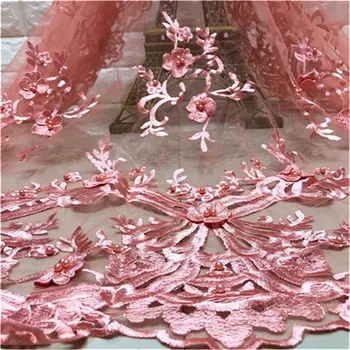 

beads Mesh Tulle Lace African Net beads pink green Lace Fabrics High Quality Indian Lady Evening Dresses Mesh Lace Material