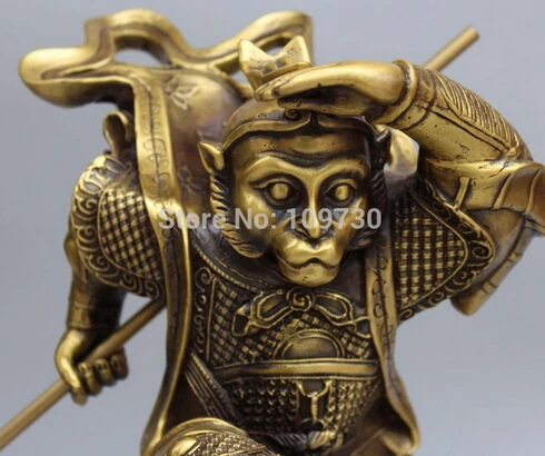 

free shipping 13" Chinese Bronze Buddhism Sun WuKong Monkey King golden cudgel Buddha Statue