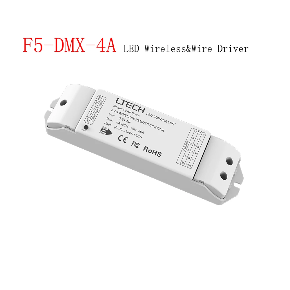 

LTECH F5-DMX-4A Led Wireless Driver controller DC5-24V RF 2.4GHz work with EX touch panel Dimming/CT/RGB/RGBW Led Strip Light