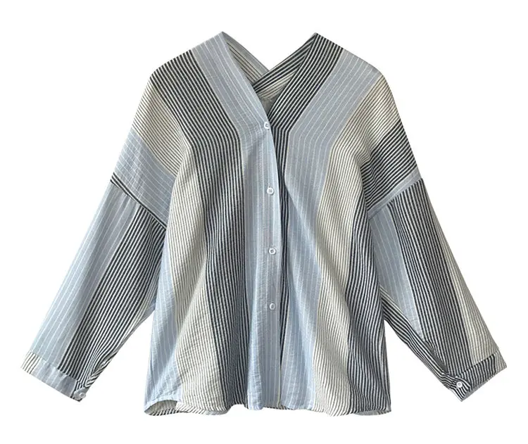 2019 Autumn Women's Striped Shirts Womens Tops And Blouses Fashion Long Sleeve Shirt Plus Size V-neck Blusas Chemise Femme (12)