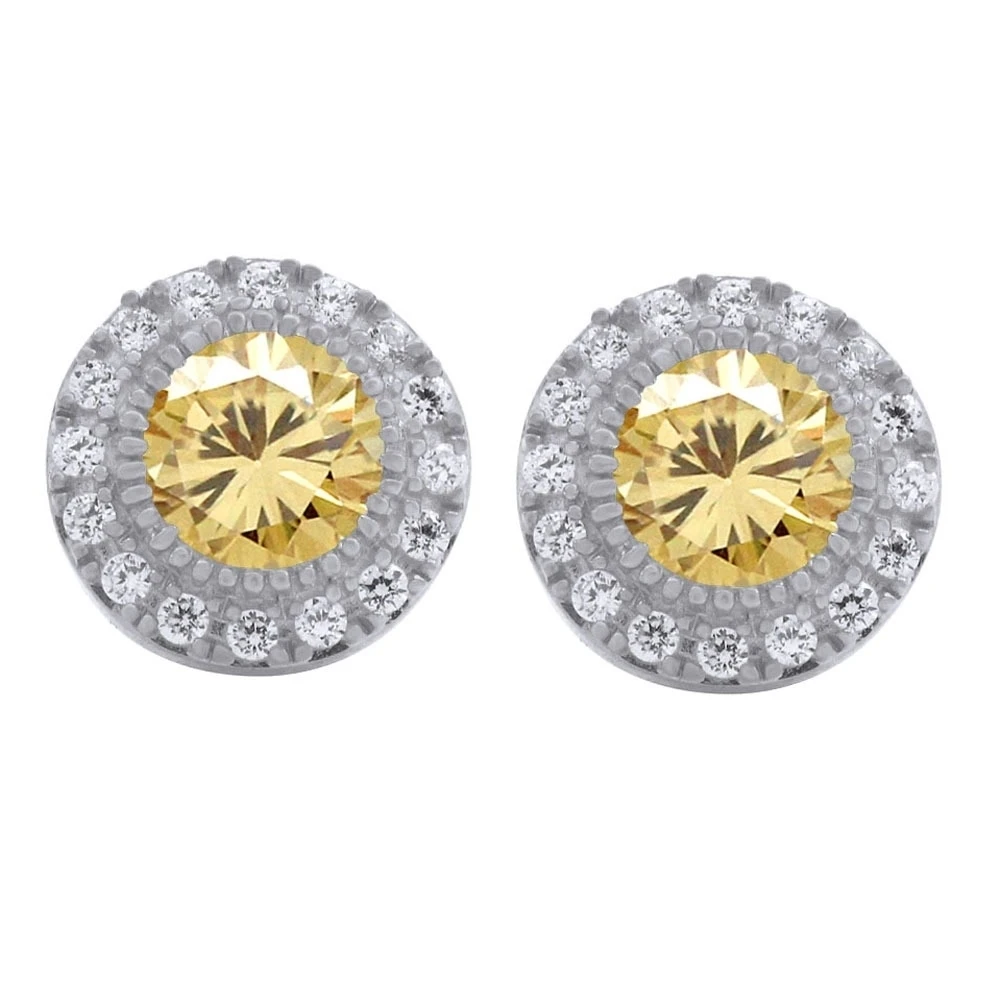 10k White Gold 4.5 ct Golden Moissanite Halo Stud Earrings With Push Back