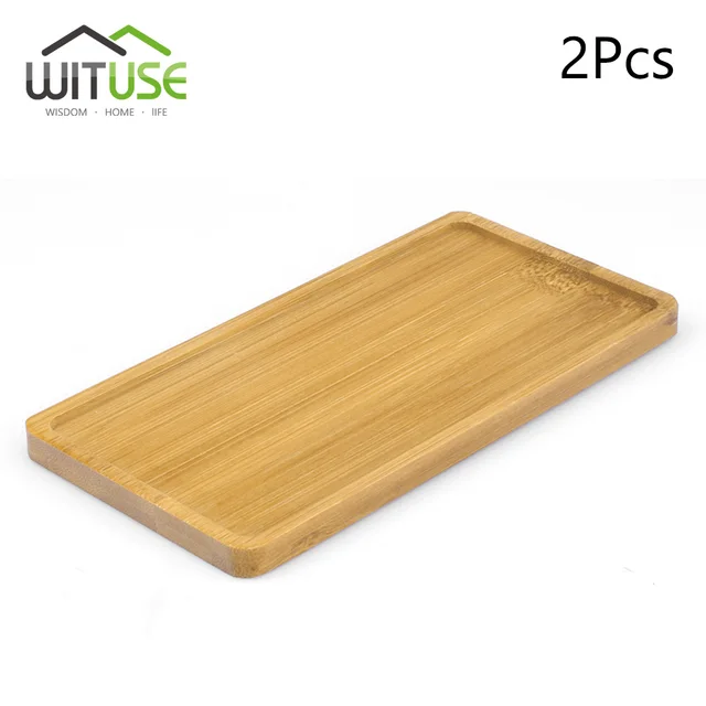 WITUSE 2Pcs Bamboo Home Mini World Garden Decoration Pot Trays Miniature Figurines Flowerpot Plate DIY Accessories Ornaments