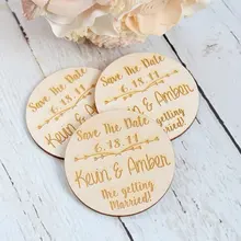 Пользовательские деревянные сохранить круги даты выгравированы сохранить дату магниты деревенский сохранить дату