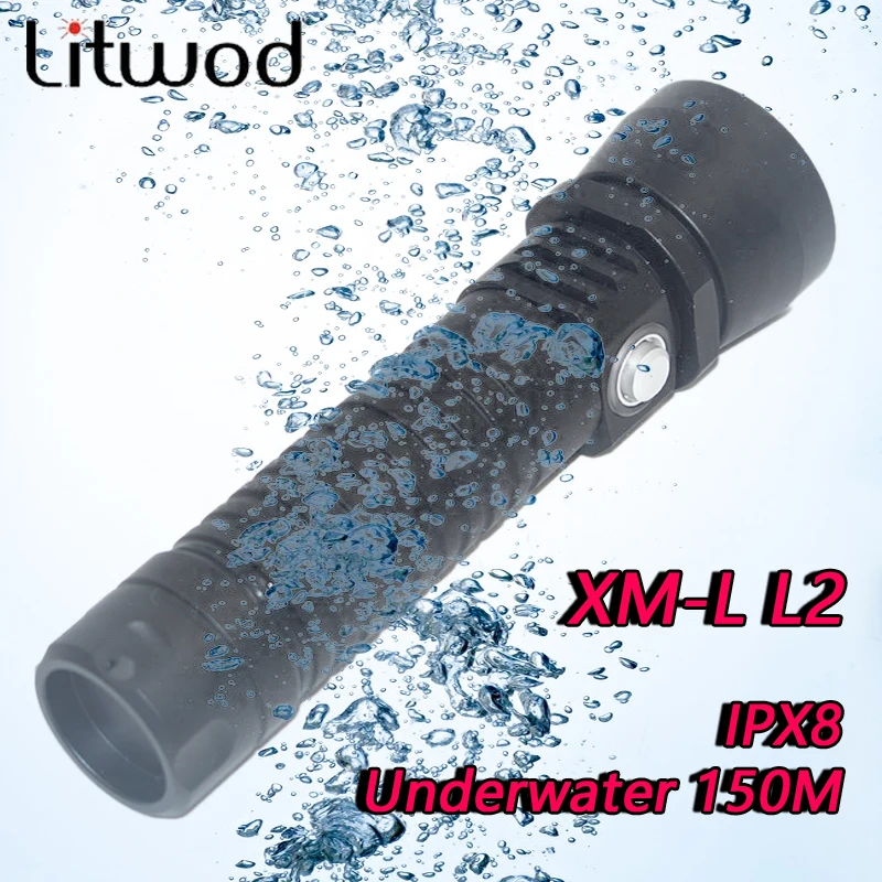 

Litwod z30D26 Diving Led Flashlight Torch Light XM-L L2 ON / OFF Stepless Dimming Waterproof Underwater 150m by 26650 Battery