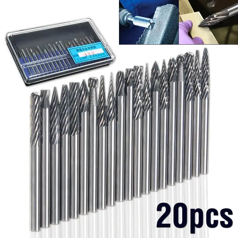 

20pcs/Set 3mm Tungsten Carbide Cutter Rotary Burr Set CNC Engraving Bit Tool CED 3mm