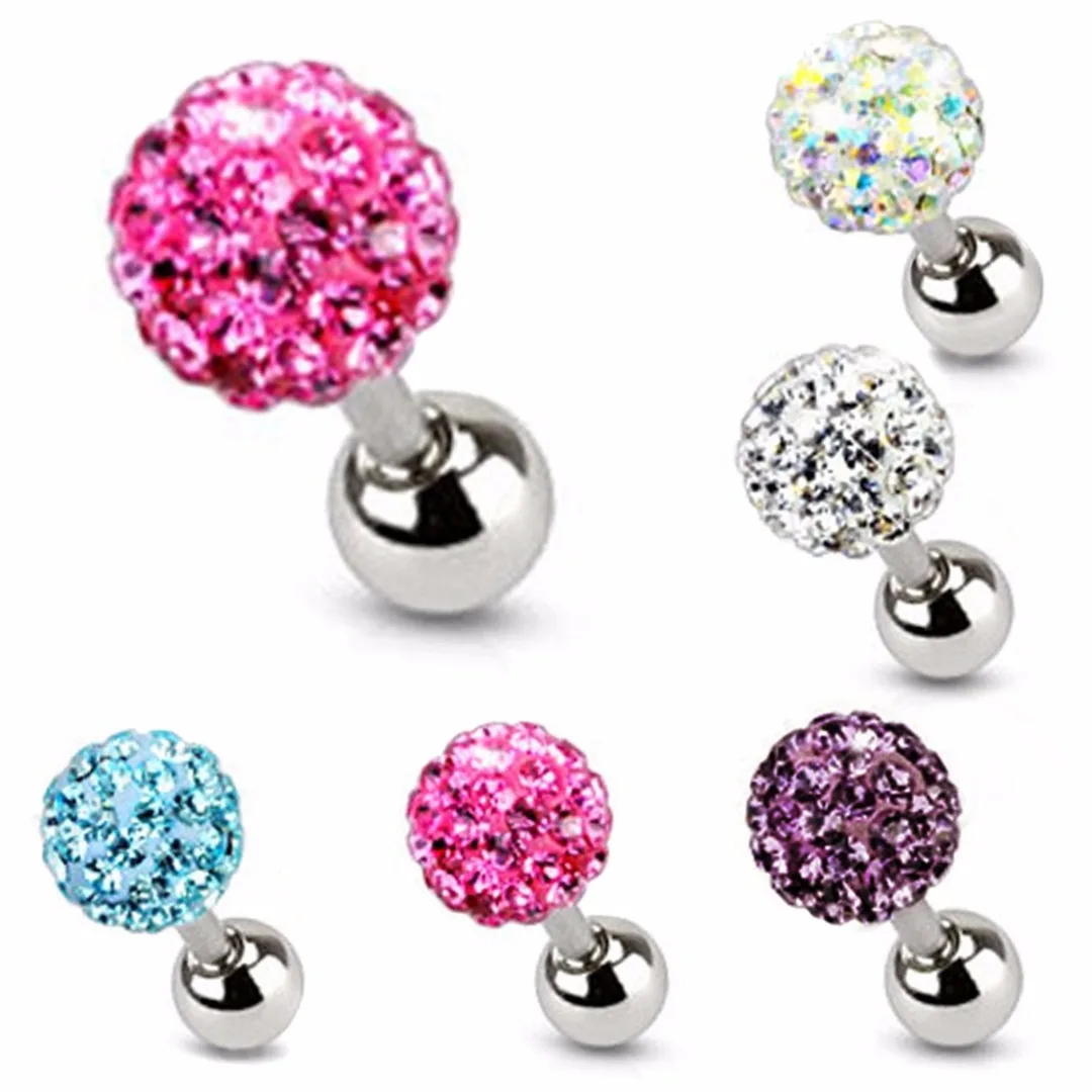 Punk Crystal Ball Stud Earrings Shellhard Vintage Cartilage Piercing Tragus Helix Bar Earring brincos Female Women Charm Jewelry