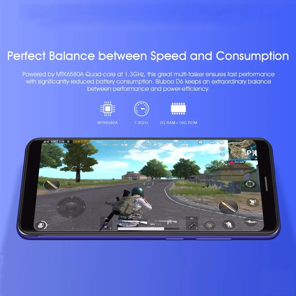 Bluboo D6 Смартфон Android 8 1 MT6580A Quad core 5 дюймов отпечатков пальцев WCDMA 2 ГБ 16 Dual SIM 2700 мАч