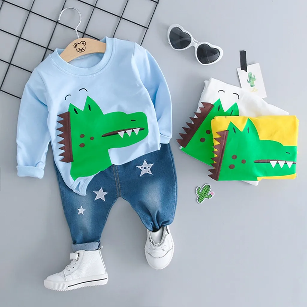 

Perimedes HOT SALE Clothes for Cute Baby boys Toddler Kids Baby Boys Cartoon Pullover T-shirt Tops Jeans Pants Outfits Set