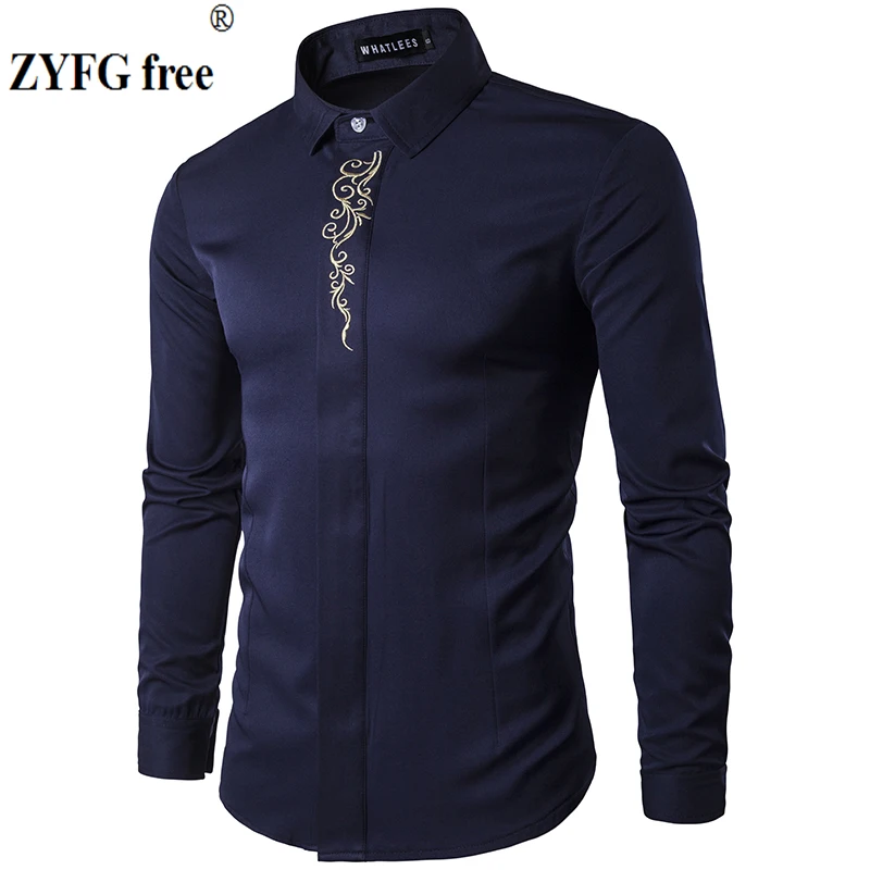 Acheter 2019 hommes décontracté à manches longues chemises nouveau été mode chemise hommes vêtements Slim Fit broderie motif coton chemise EU taille