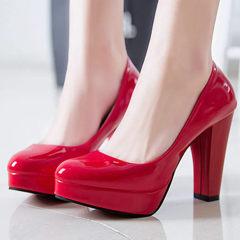 

Dropshipping Women Pumps Shoes Women PU Leather Shallow Slip-On Round Toe High Heels Wedding Party Derss Shoes Mujer Plus Size