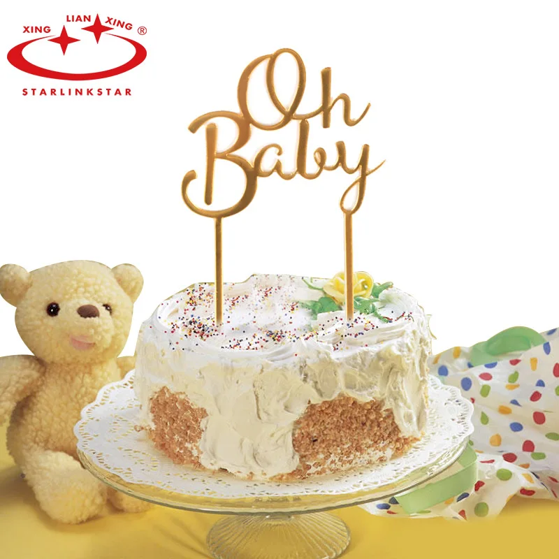 

1 PC 3 Color Acrylic One Oh Baby Letter Cupcake Toppers Star Love Cake Topper for Party Cake Decoration Dessert lovely Gifts