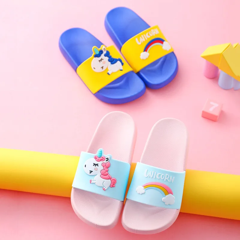 Unicorn Slippers For Boy Girl Cartoon Rainbow Shoes Summer Todder Flip Flops Baby Indoor Slippers Beach Swimming Slipper