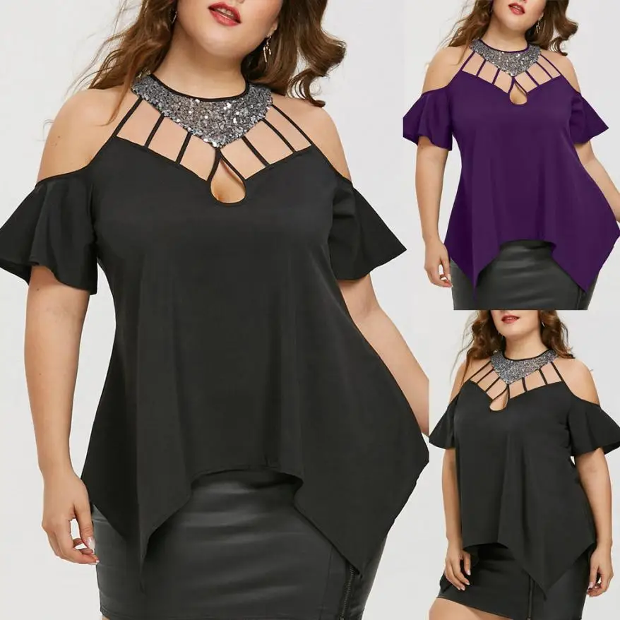 

CHAMSGEND Plus Size Women Blouse Tops Lace Long Sleeve Sheer Smocked Top Drop Shipping 1M13*