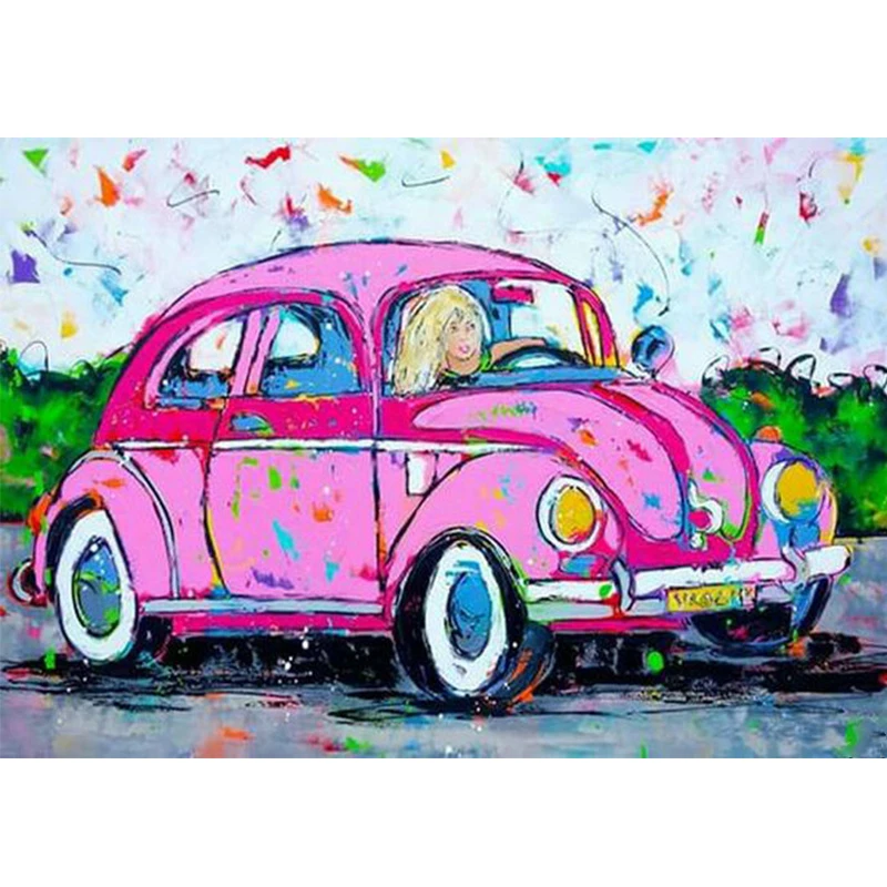 

Cartoon Auto DIY Full Drill Round 5D Diamond Painting Pink Car Cross Stitch Diamond Mosaic Diamond Embroidery Decor Painting