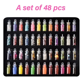 

Florvida 48 bottles/Set Nail Glitters Powder Beauty Women Decoration Heart Star Design Nail Sequins Mini Bottle Nail Art Charm
