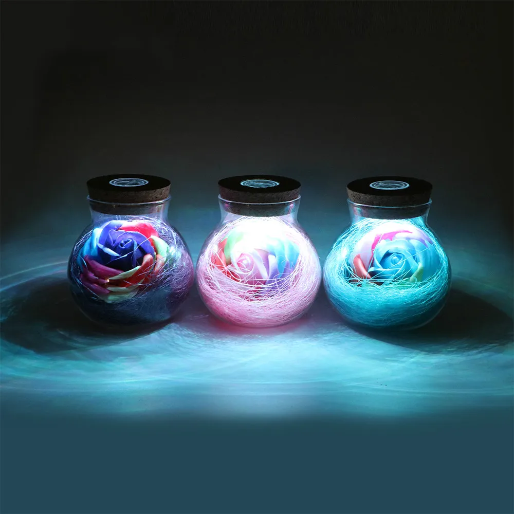 

LED RGB Dimmer Lamp Night Light Flower Bottle Creative Romantic Rose Bulb Great Holiday Gift For Girl 16 Colors With Remote