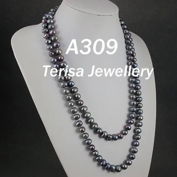 Новинка,, A309#, AA натуральный темно-серый цвет природный жемчуг ожерелье 9-10 мм 100 см(40 дюймов) длинное ожерелье