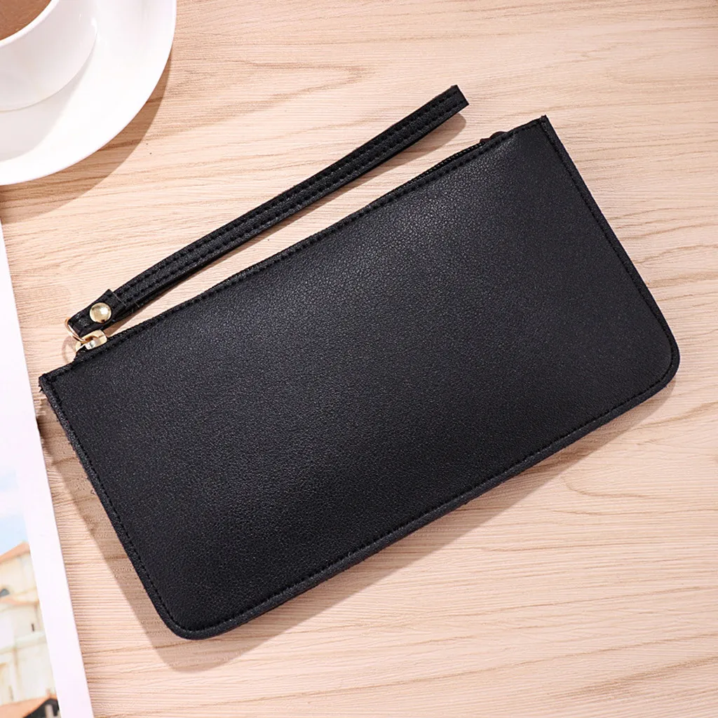 

Simple Designer Zipper Women Leather Slim Wallet Female Purse Clutch Thin Wristlet Phone Coin Credit Card Holder Dollar