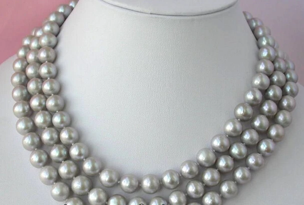 

bjc 0001891 3row 10-11mm round gray freshwater pearl necklace (C0309)