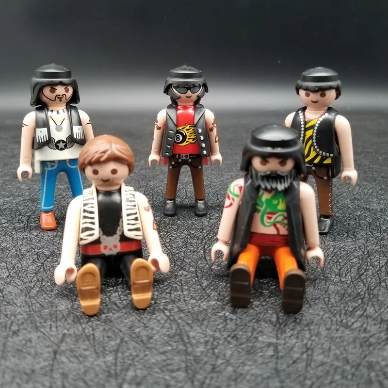 

4 Style 7cm Playmobil Motorcycle Tatoo Bad Boy Action Figures Castle DIY Block Model Doll Role Play Toy For Kids X098