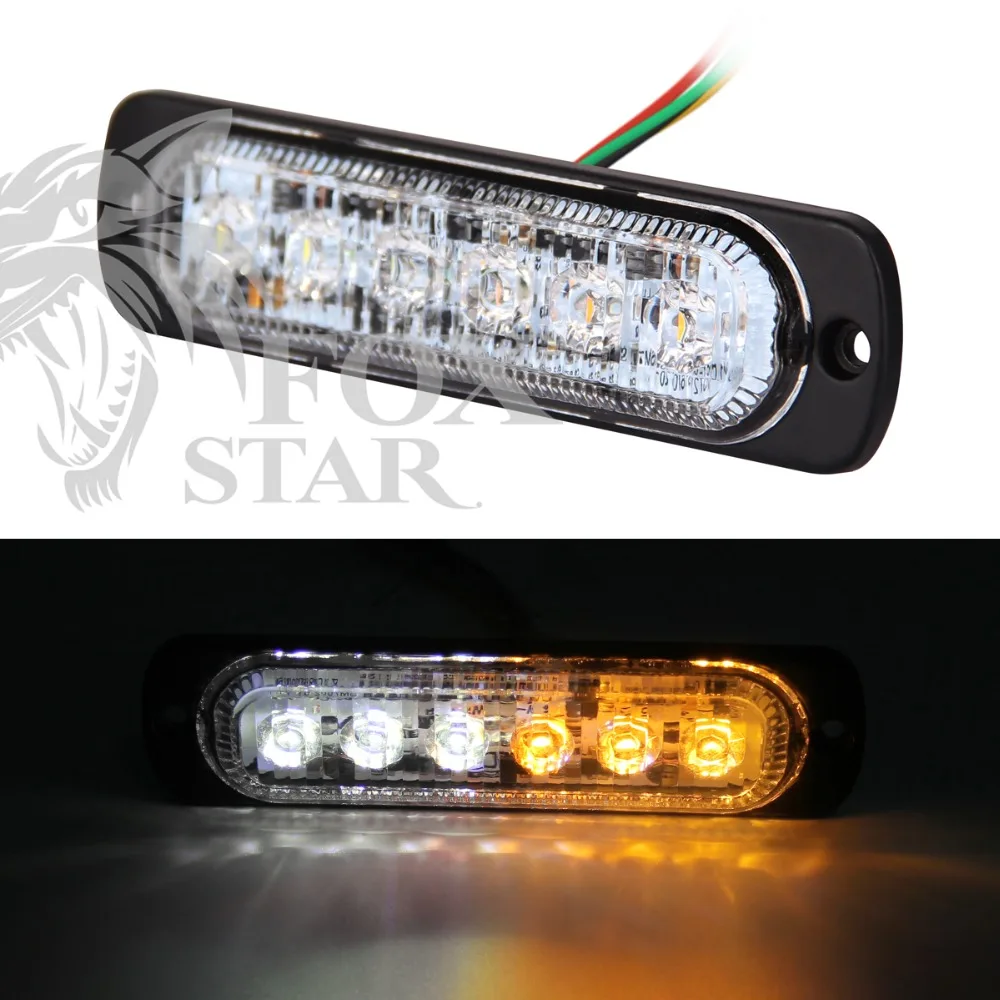 Bright White & Amber 6 LED Car Truck Van Side Strobe Light Warning