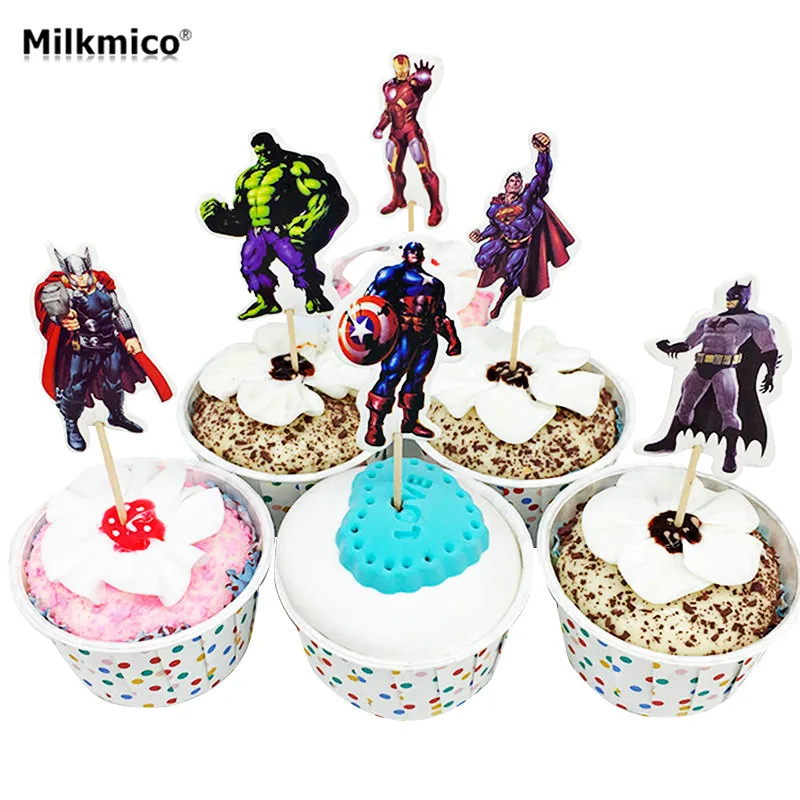 24pcs Avenger Cupcake Topper Picks Kids Baby Birthday