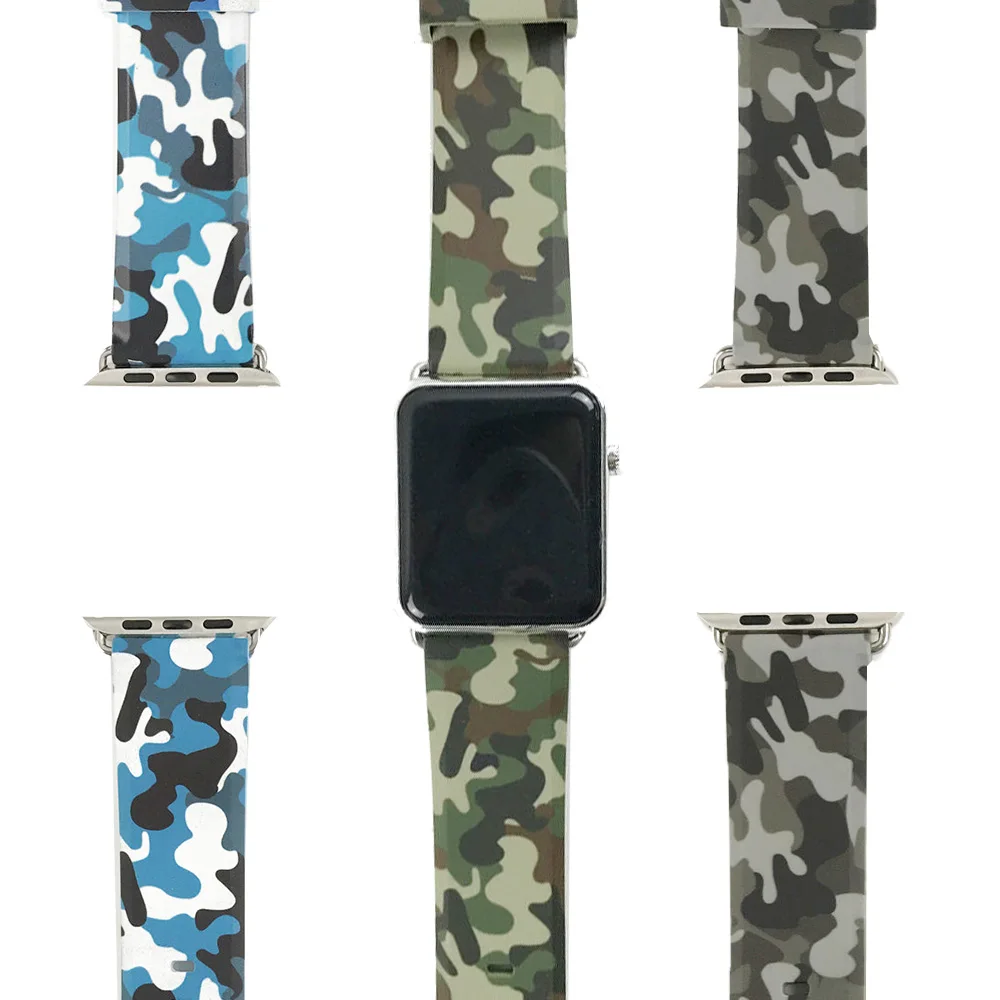Ремешок Камуфляжный для Apple Watch Band 6 44 мм 40 38 42 силиконовый кожаный браслет iWatch Series