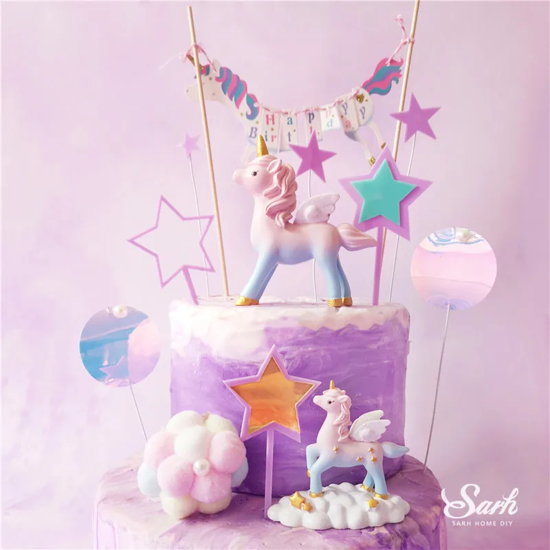 

Bling Multi Color Unicorn Birthday Decoration Shiny Birthday Flag Cake Topper for Children Fairy Party Supplies Sweet Gifts