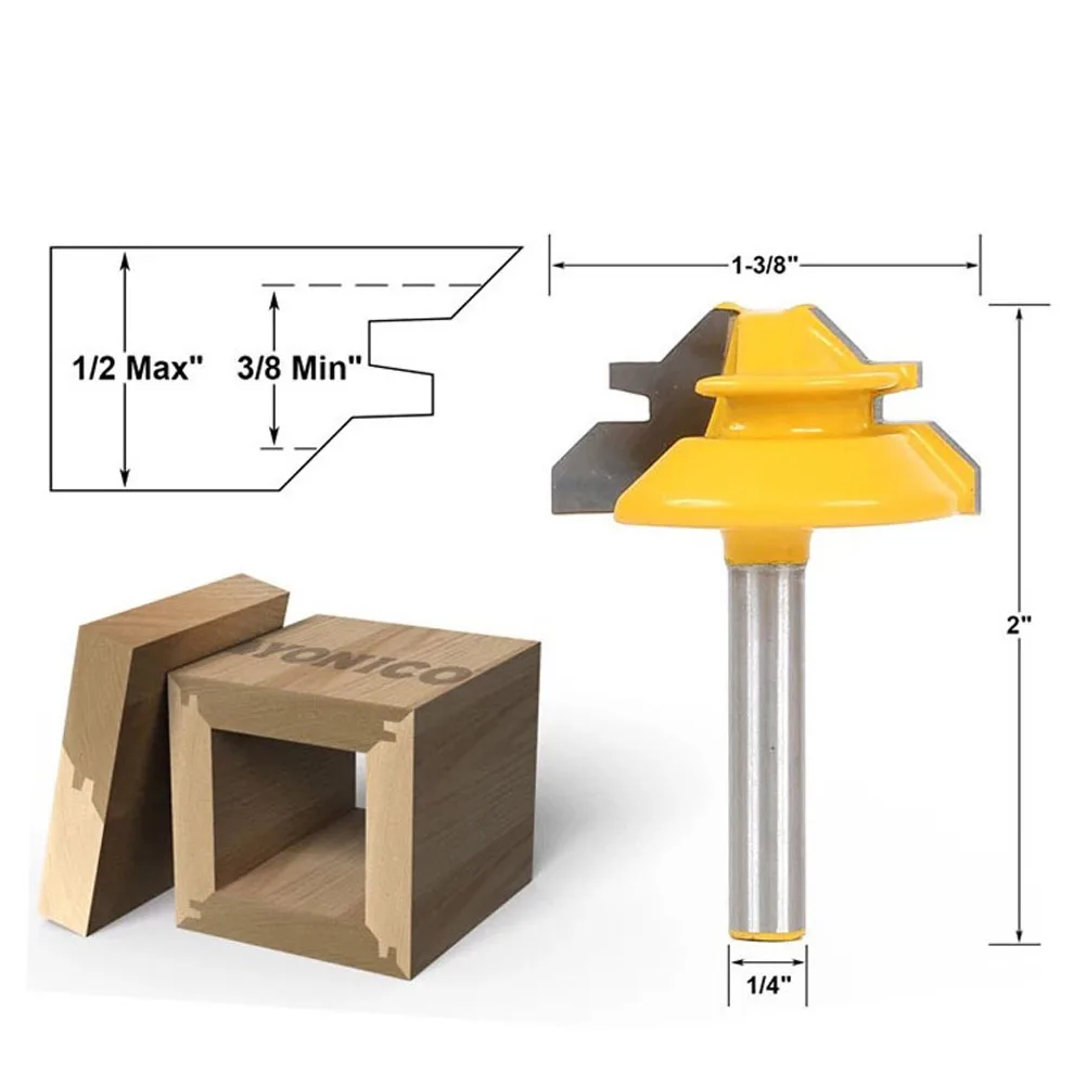 1Pc 45 Degree Lock Miter Router Bit 1/4 Inch Shank Woodworking Tenon Milling Cutter Tool For Wood