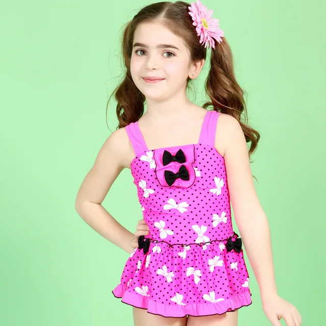 Cute Baby Girl Swimsuits Pink With Bow Kids Models One Piece Roupa De