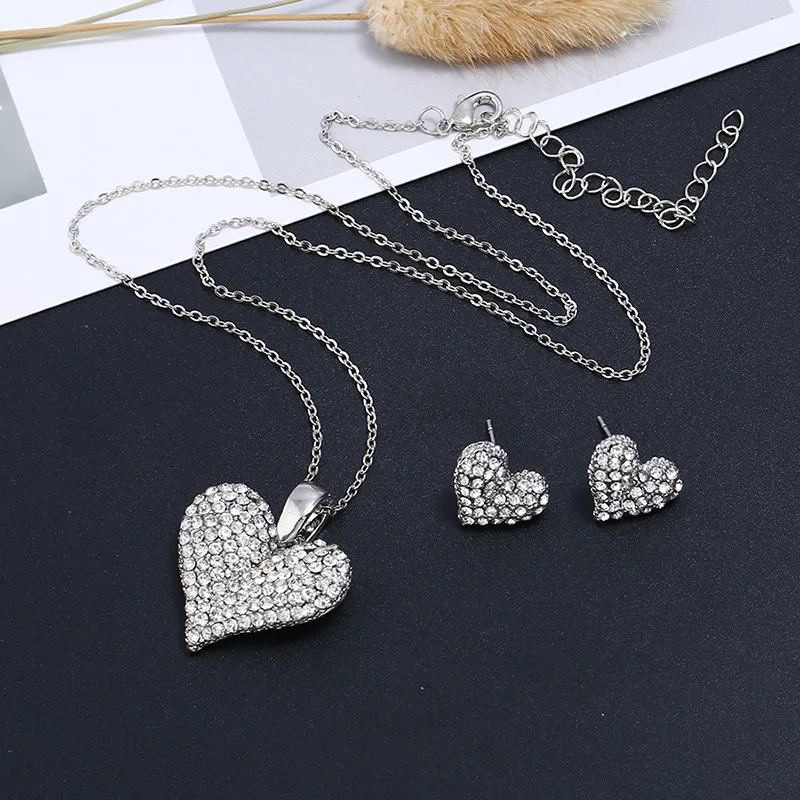 Heart-shaped Necklace Pendant Earring suit Made With Swarovski Crystal women Earring Three pieces jewellery suit