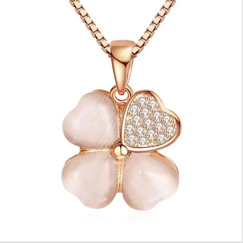

Everoyal Luxury Crystal Pink Clover Pendant Necklace For Women Jewelry Charm Girl Bride Wedding Jewelry Silver 925 Necklace Lady