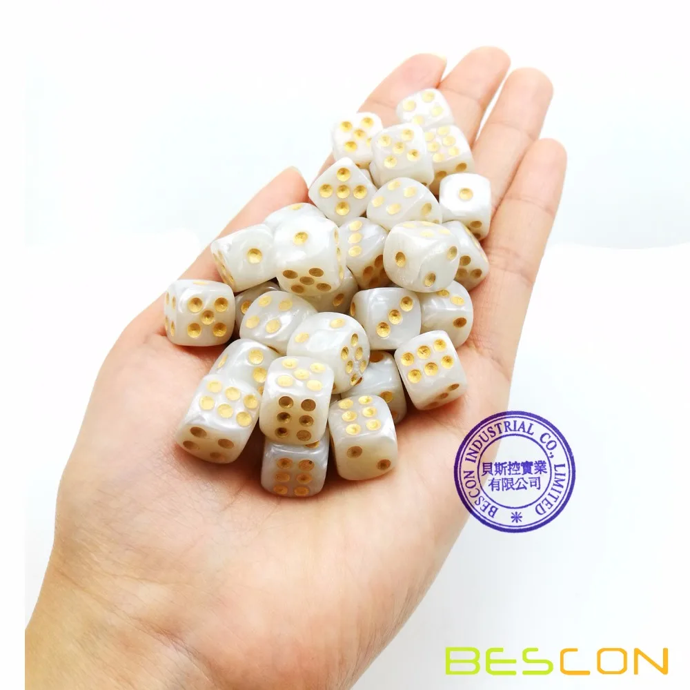 Bescon 12mm 6 Sided Dice 36 in Brick Box, 12mm Six Sided Die (36) Block of Dice, Marble White 4
