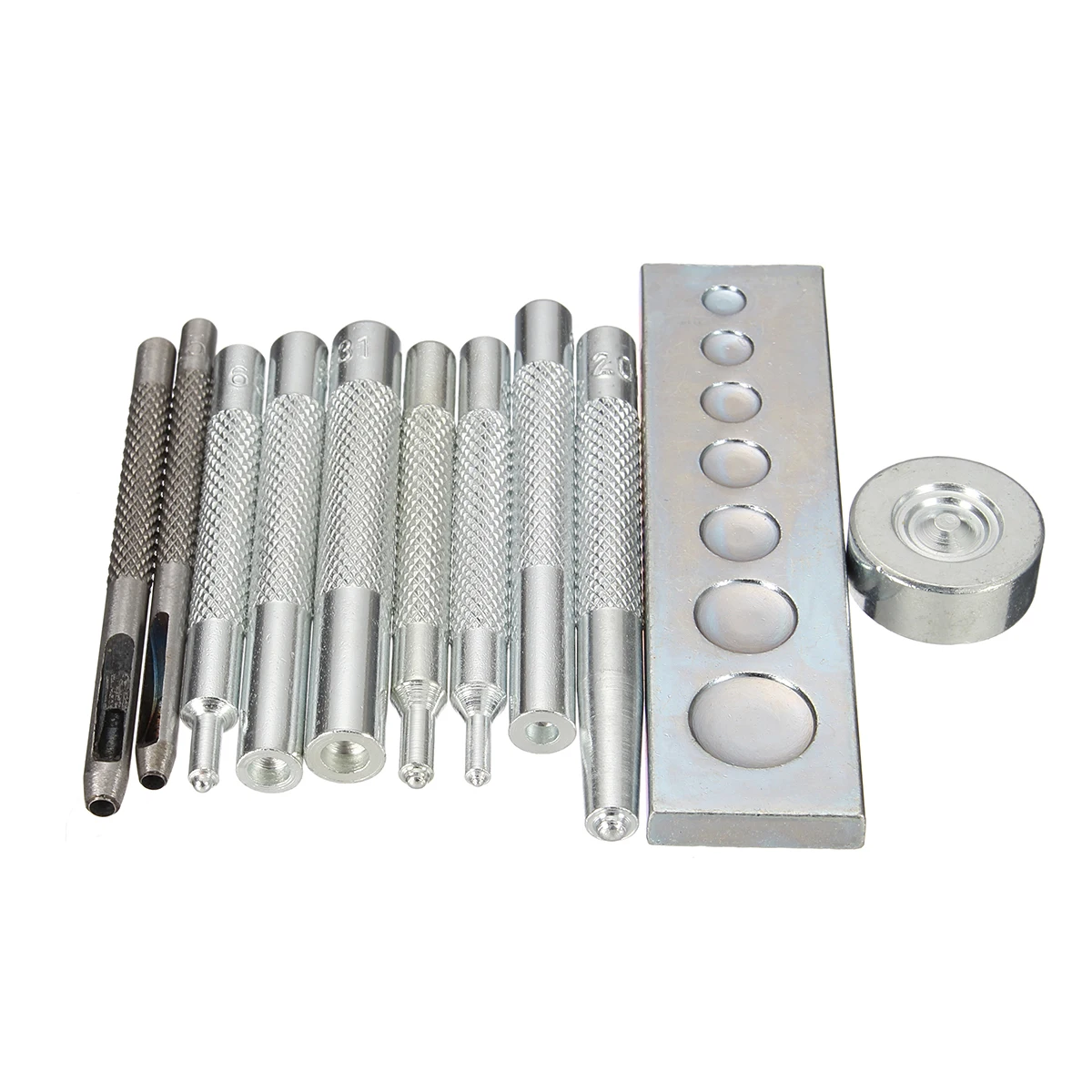 

11Pcs Leather Craft Punching Tools DIY Die Punch Hole Snap Rivet Setter Base Kit for Home Handmade Leather Craft Punching Tools