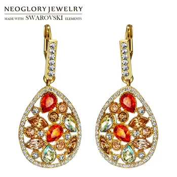 

Neoglory Rhinestone Drop Earrings Classic Colorful Water Drop Design Luxuriant Party Embellished With Crystals From Swarovski