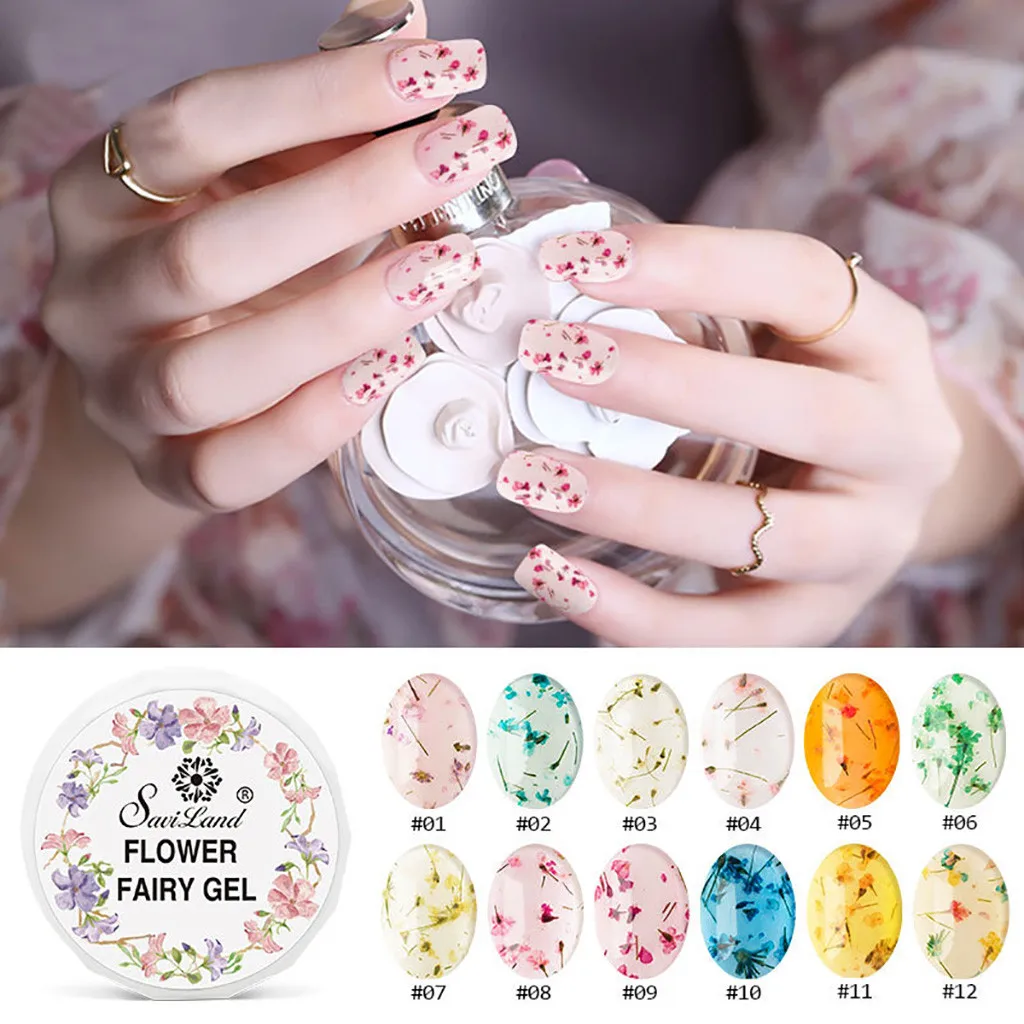 Saviland Floral Uv Gel Varnish Lucky Gel Paint Dried Flowers Nail Art