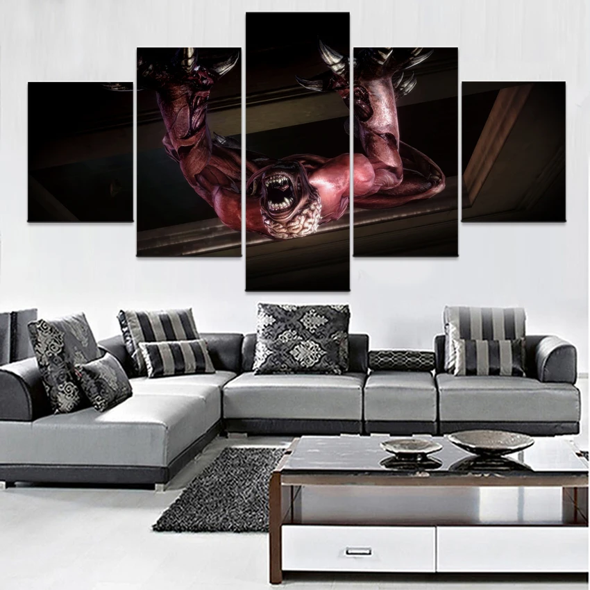 

Modern Canvas Pictures HD Prints Wall Art Living Room Home Decor 5 Pieces Game Resident Evil Licker Paintings Posters Framework