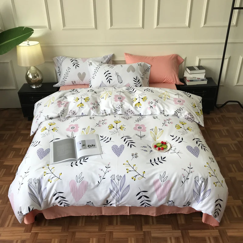 

iDouillet Soft Flower Floral Print Girls Bedding Flat Sheet Duvet Cover Sets Cotton 100 Percent for Women Full Queen King Size